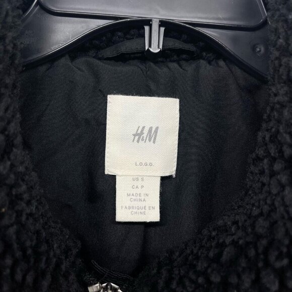 H&M LOGG Jacket Womens S Black Sherpa Fleece Lined Relaxed Fit Furry Casual - Picture 11 of 13